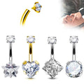 G23 Titanium PIERC Internal Thread Navel Piercing Dangle Body Sexy Belly Button Rings Zircon Square Heart Prong Set Navel Rings